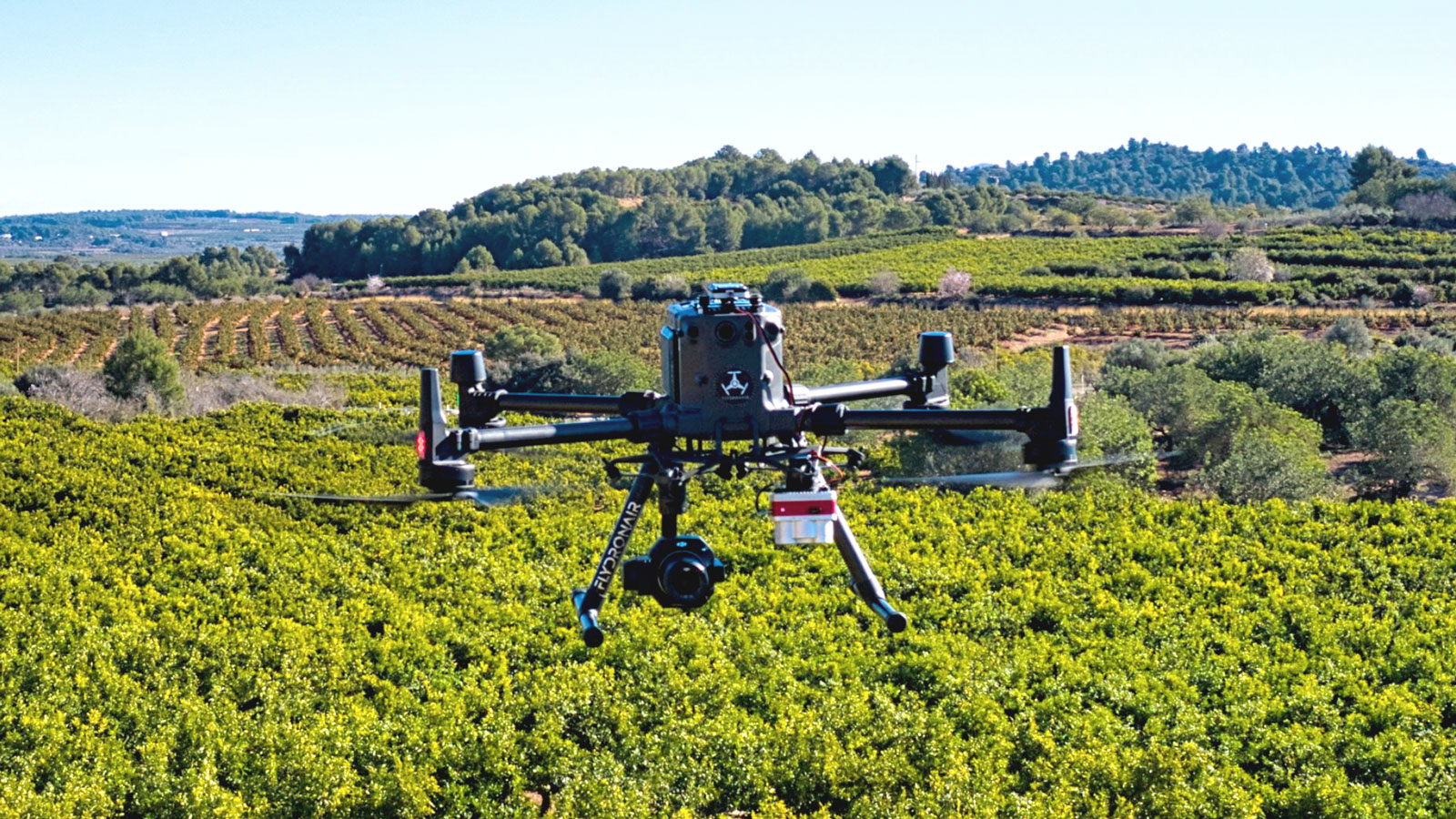 drone flying over an agriculture field