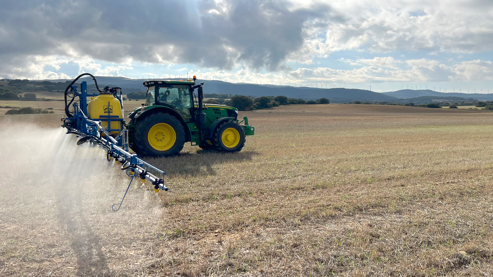 drone flying over an agriculture field