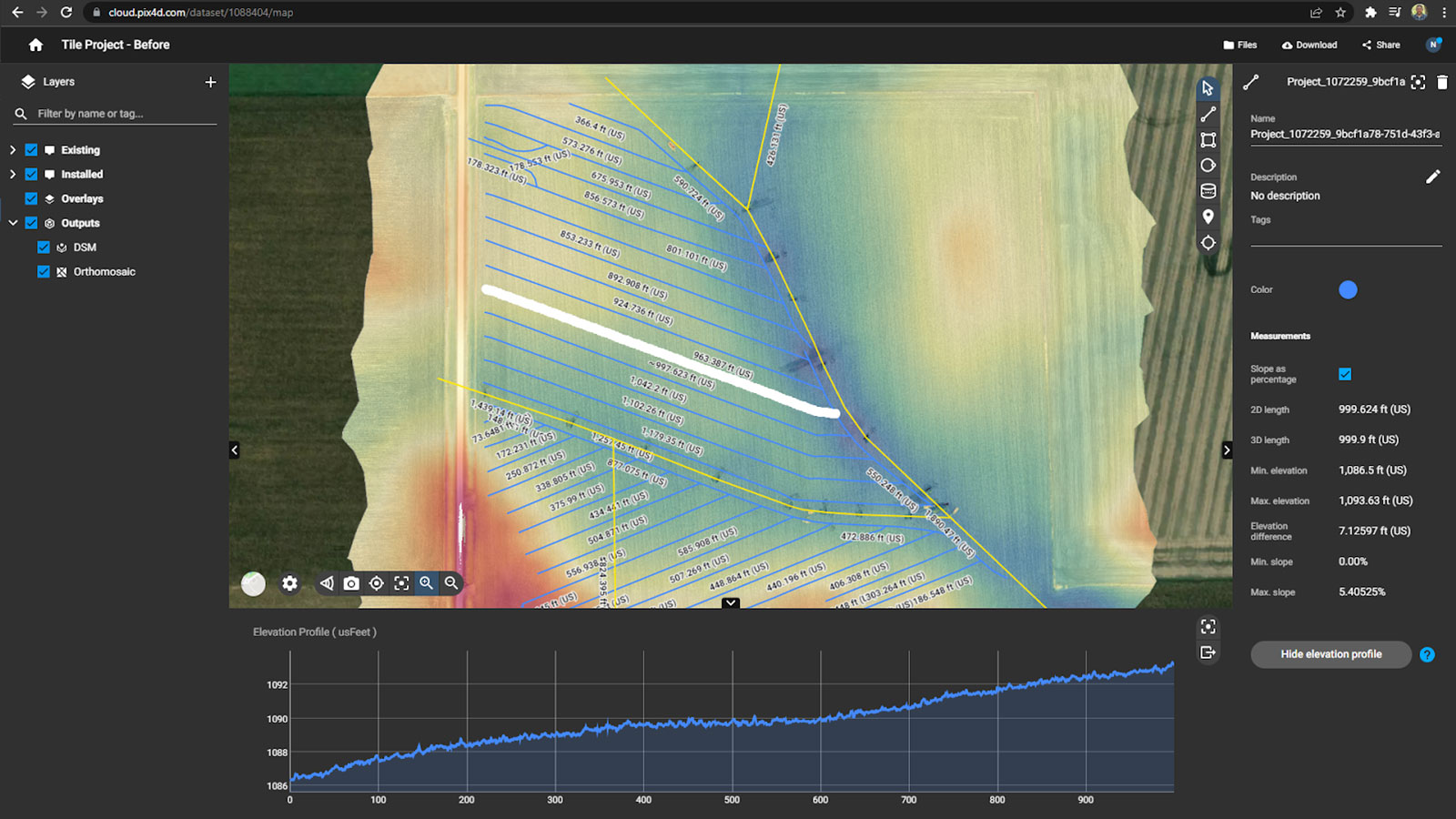 Drainage project uploaded to PIX4Dcloud