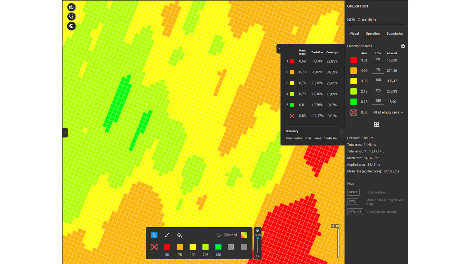 Boundaries on an drone map for agriculture