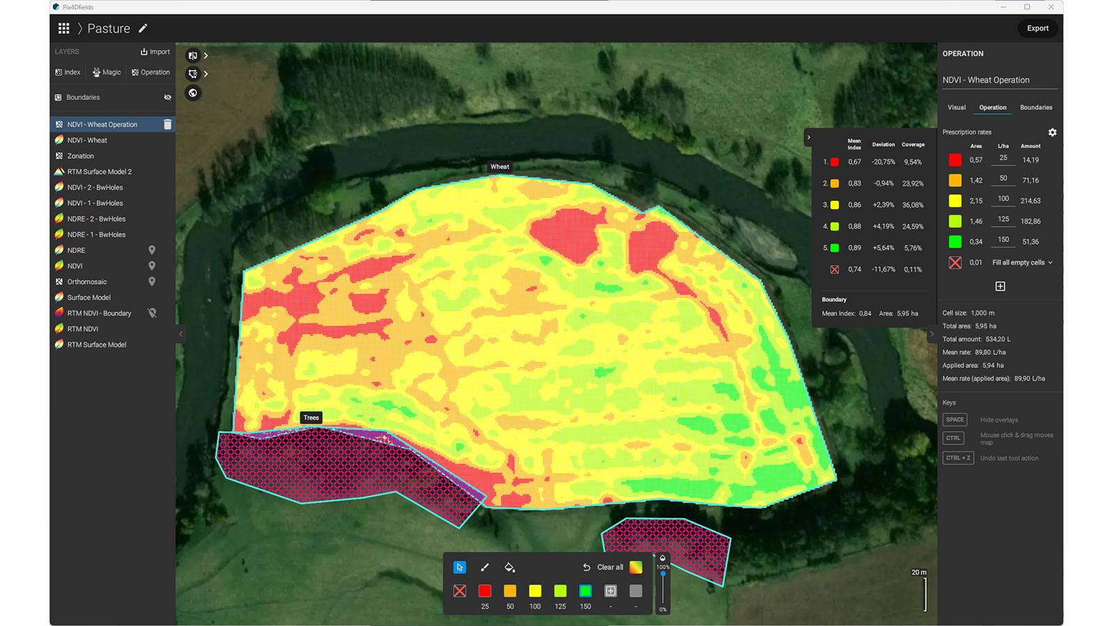 Boundaries on an drone map for agriculture