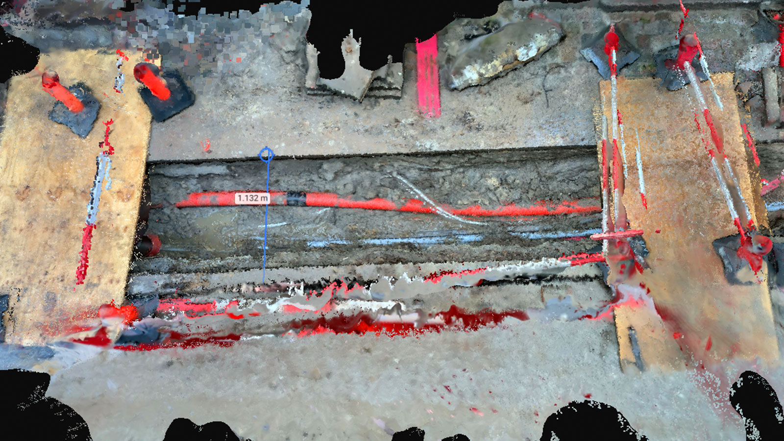 point cloud of the excavation site with measurements